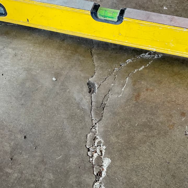 Garage floor crack close-up